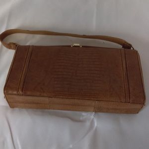 Cognac Leather faux snake skin Handbag